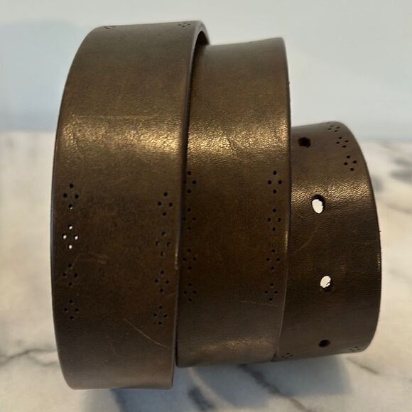 Allen Edmonds Men's Dark Brown Leather Belt detailed edges sz 44 Italy - Picture 3 of 13